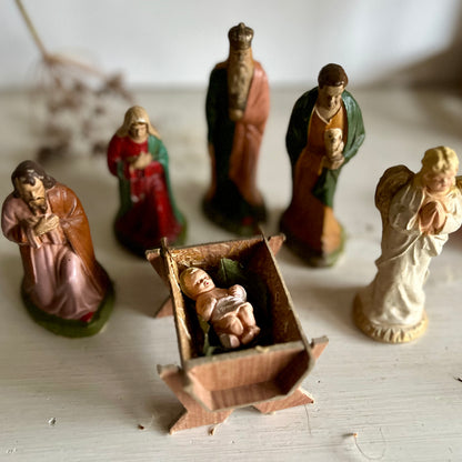 Vintage Wood and Cardboard Nativity Scene