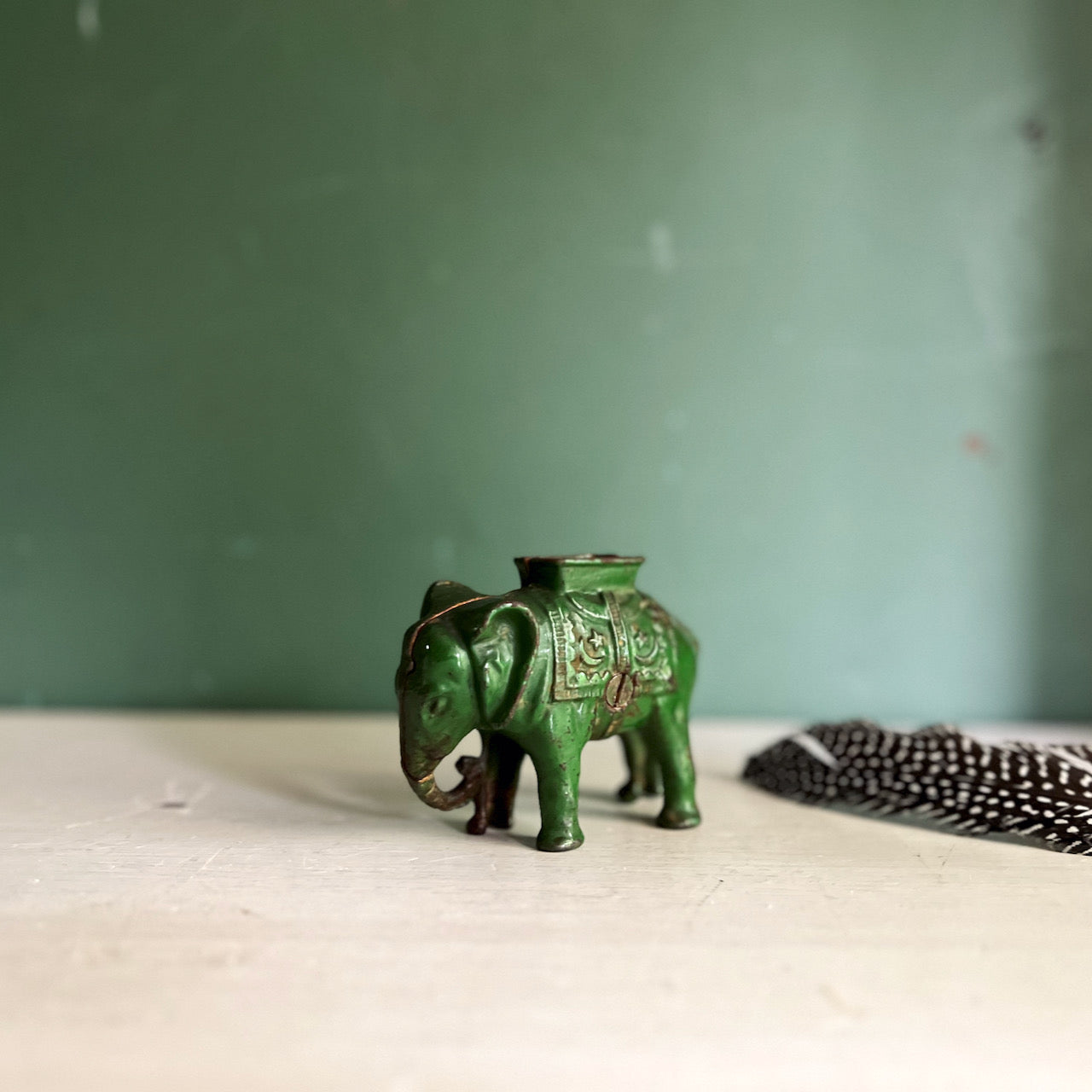 Old Green Cast Iron Elephant Coin Bank (c.1920s)