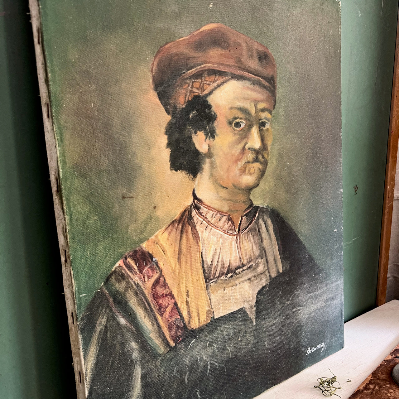 Victorian Portrait Oil Painting of Man with Beret