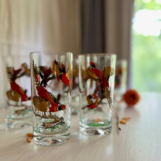 Mid Century Hazel Atlas Pheasant Tumblers (c.1960s)