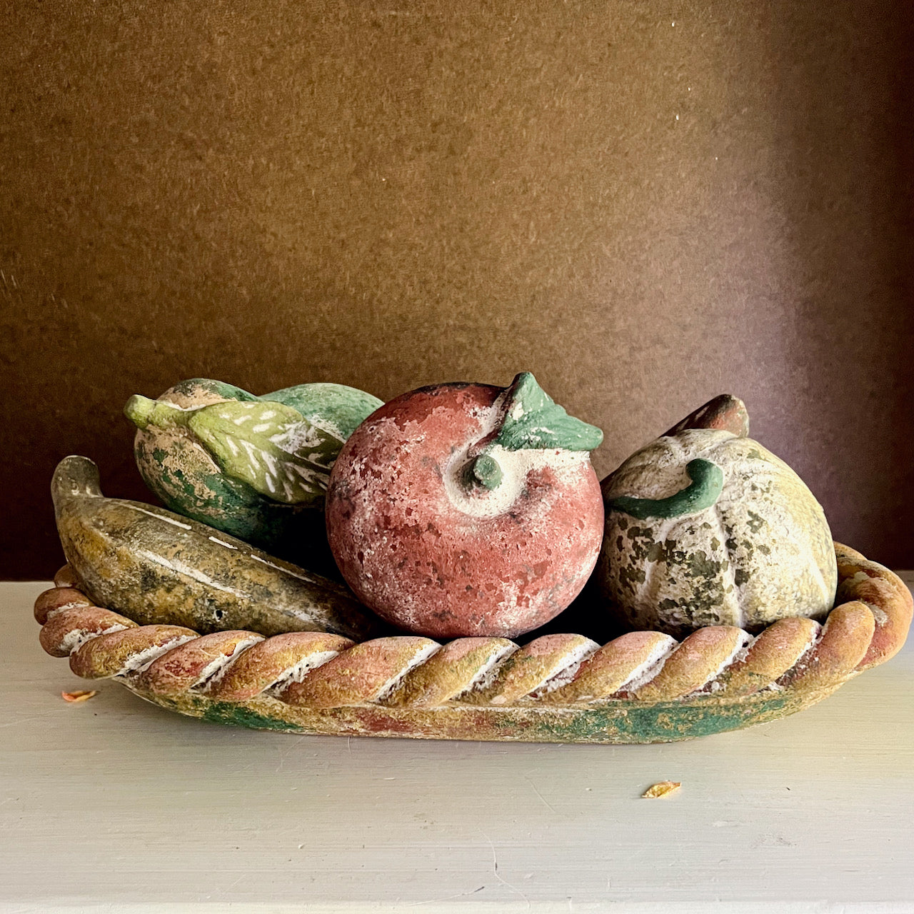 Rustic Plaster Fruit Basket in Fall Colors