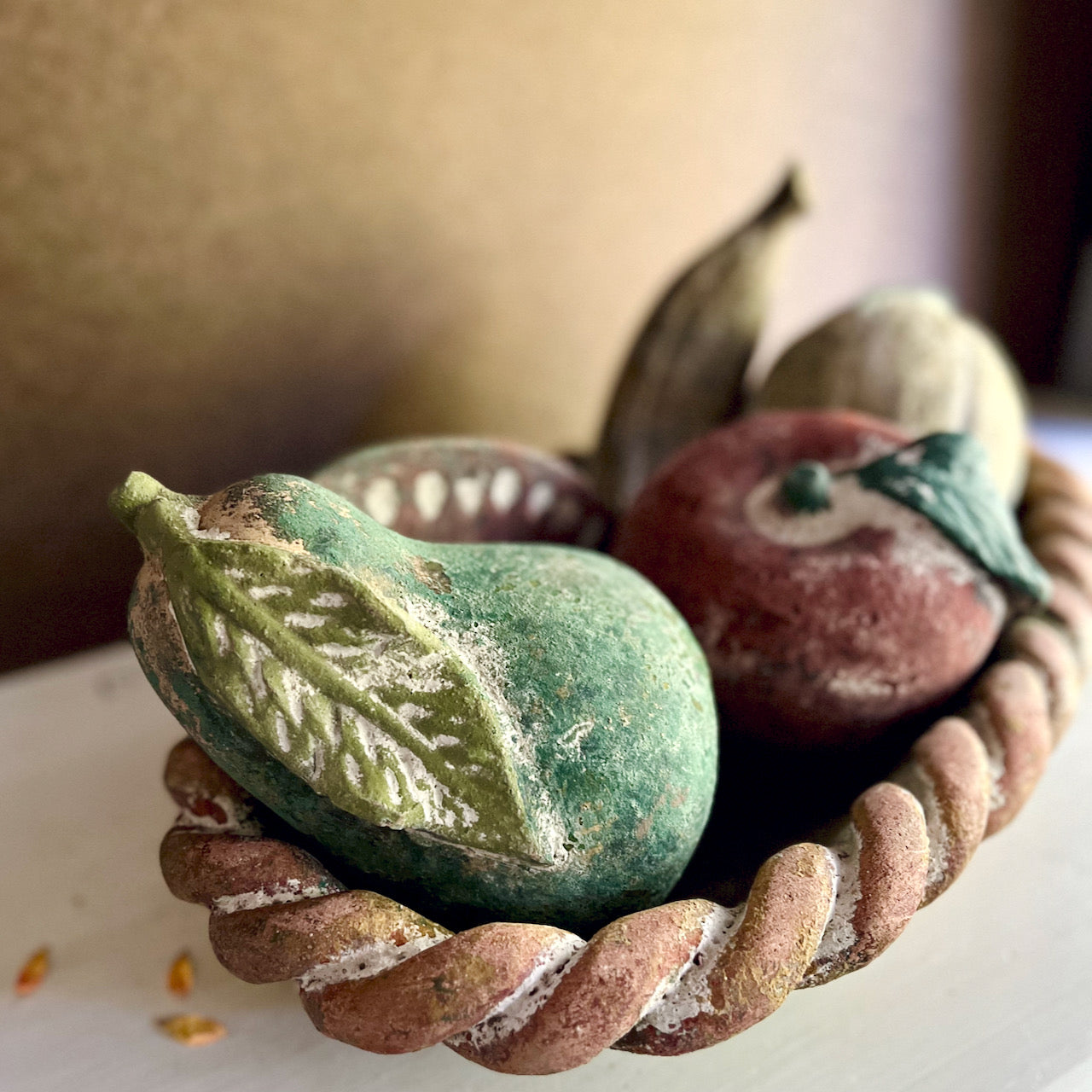 Rustic Plaster Fruit Basket in Fall Colors