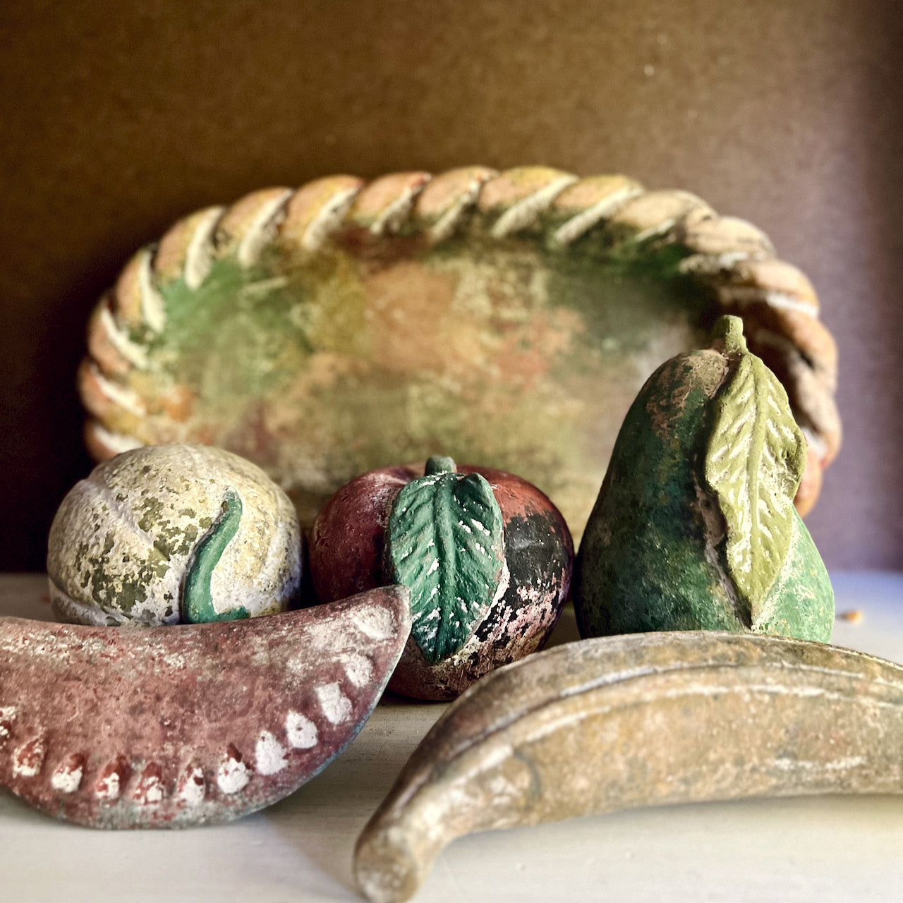 Rustic Plaster Fruit Basket in Fall Colors