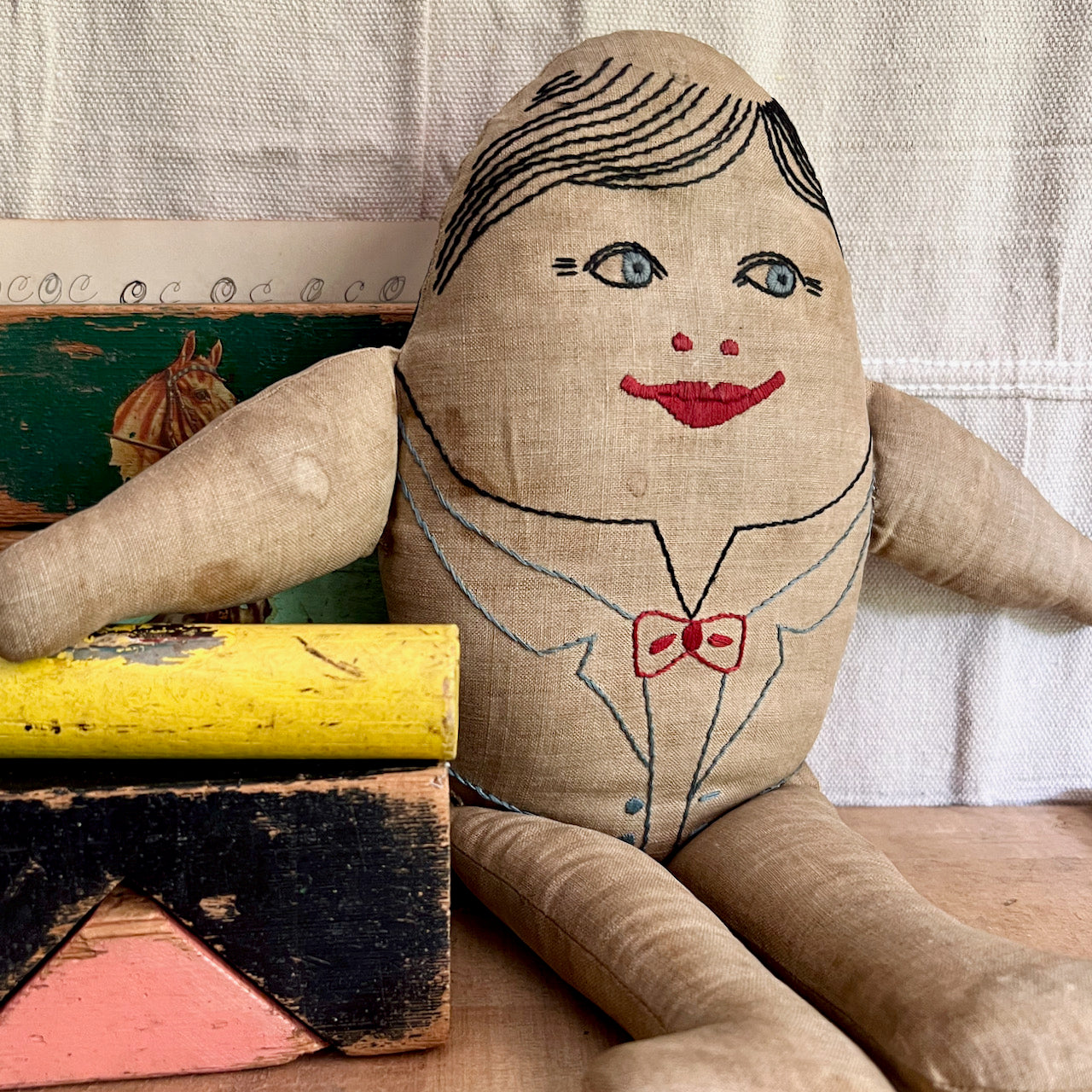 Old Hand Sewn Humpty Dumpty Cloth Doll