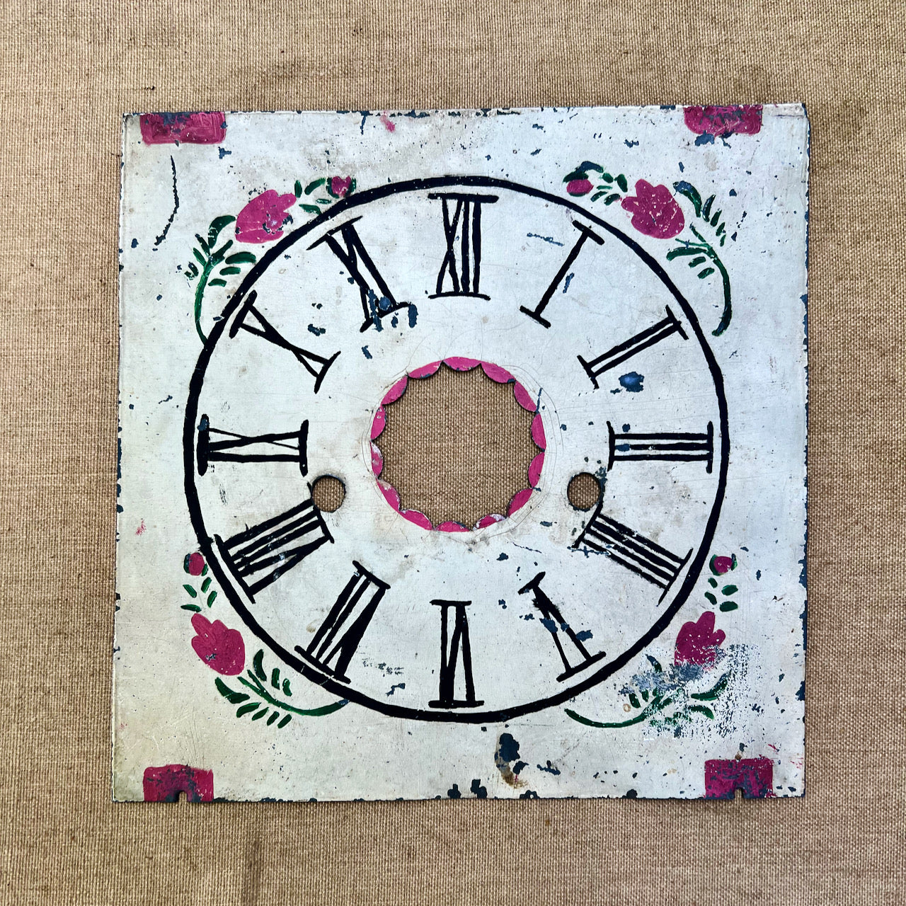 Old Hand Painted Pink Floral Clock Face