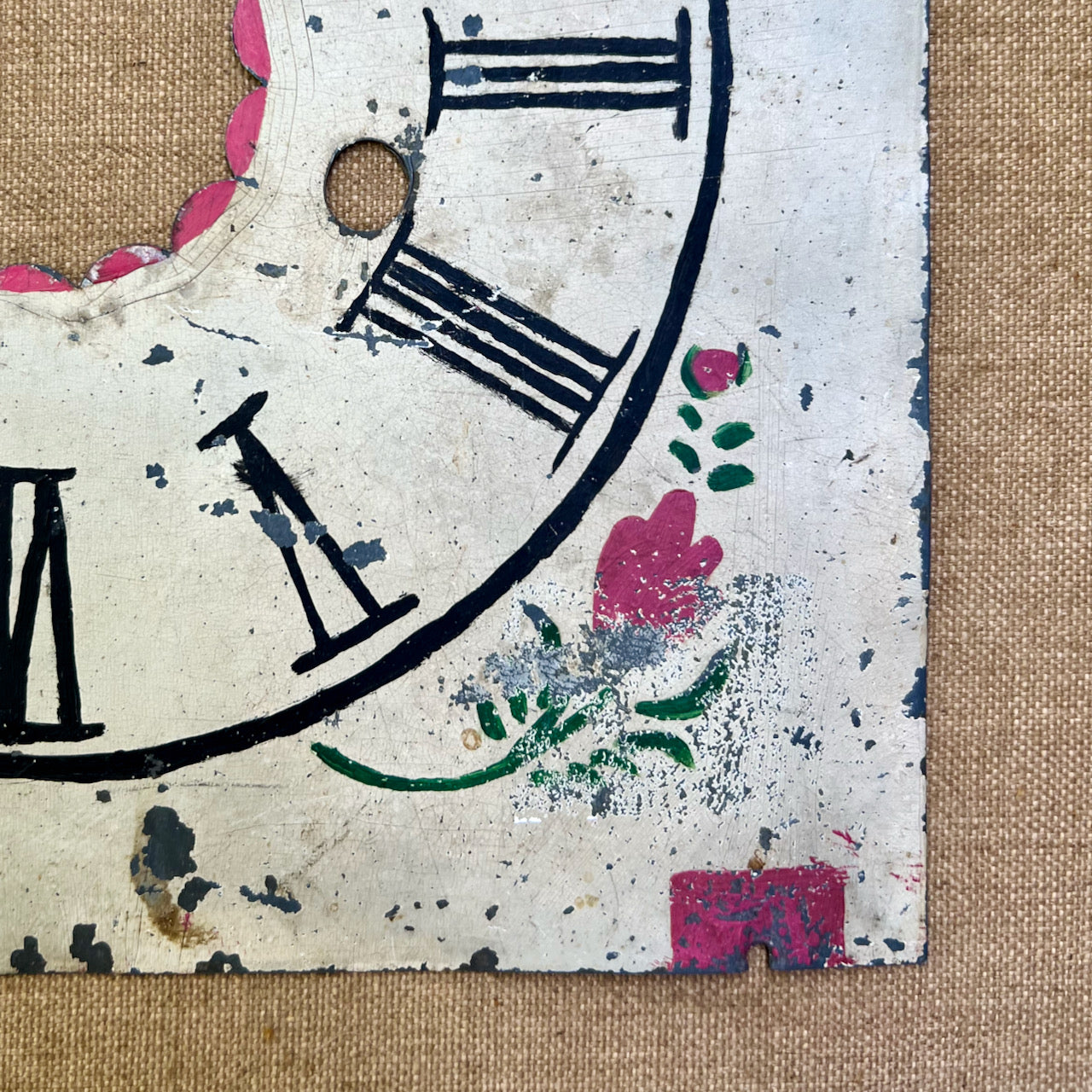 Old Hand Painted Pink Floral Clock Face
