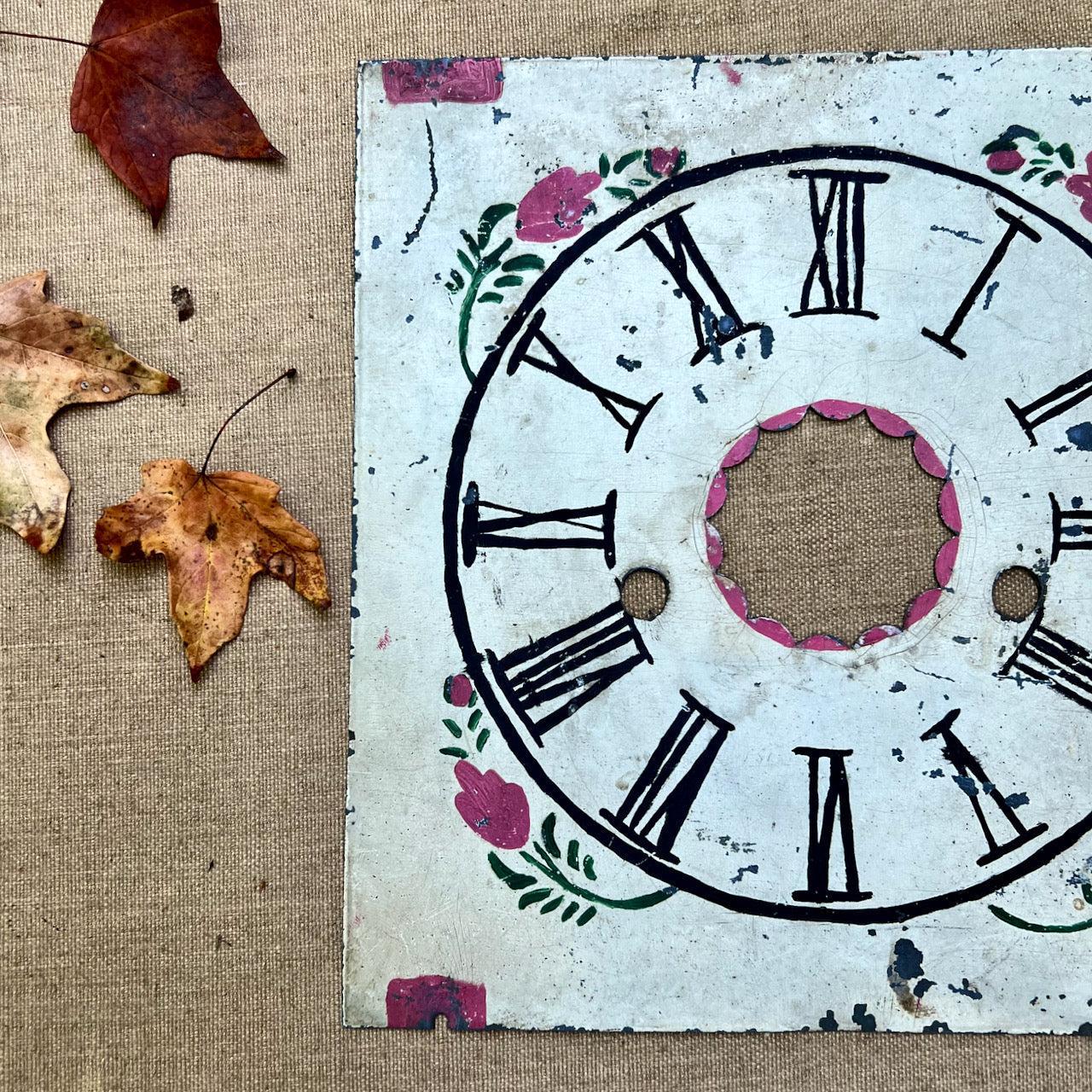 Old Hand Painted Pink Floral Clock Face