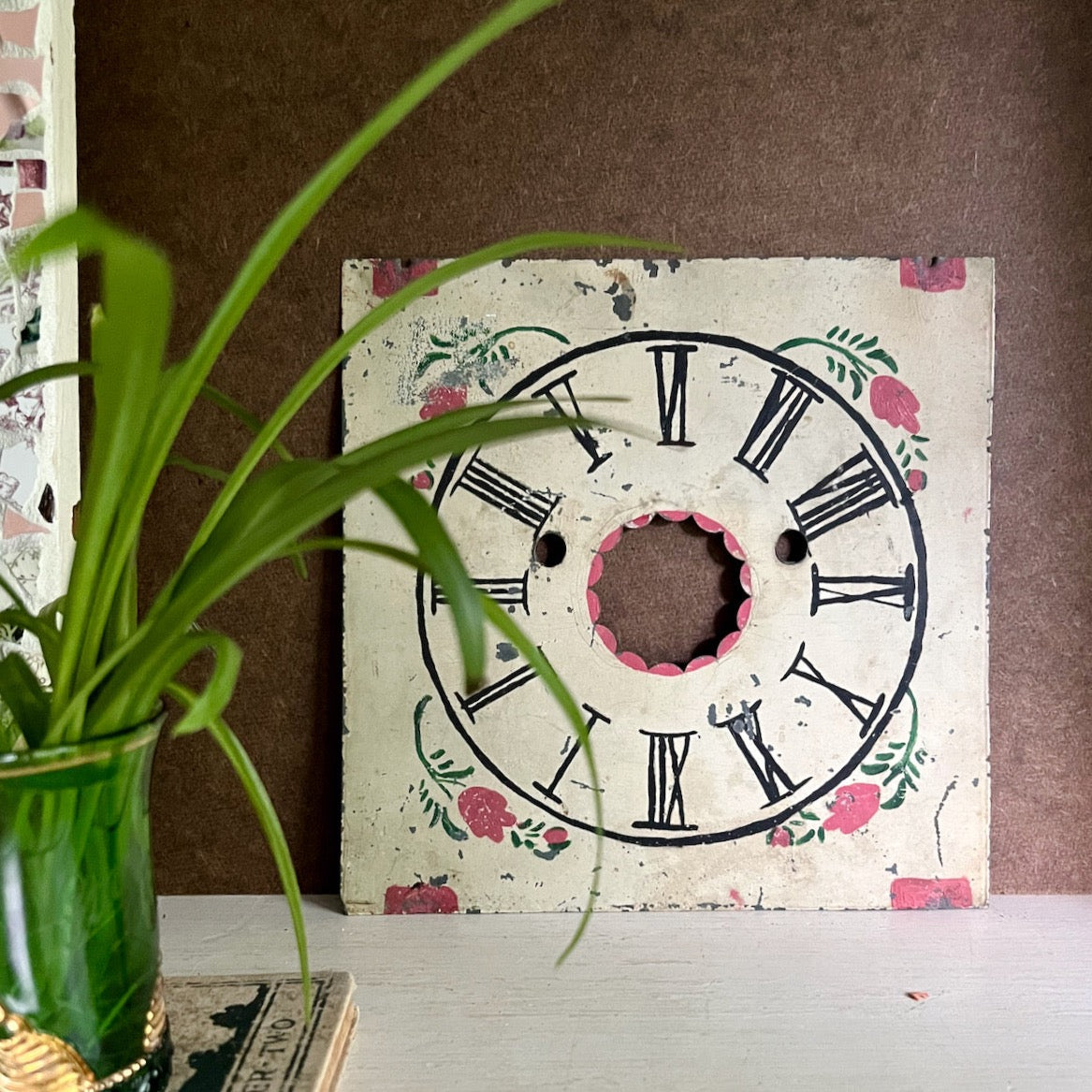 Old Hand Painted Pink Floral Clock Face