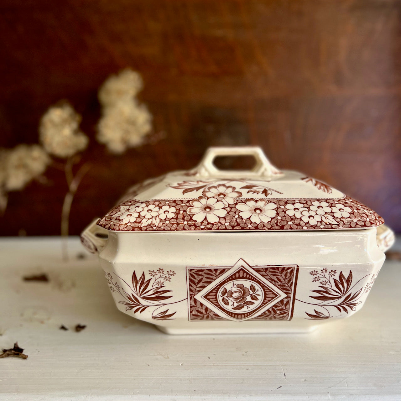 Henry Alcock Brown Transferware Platters & Soup Tureen (c.1880s)