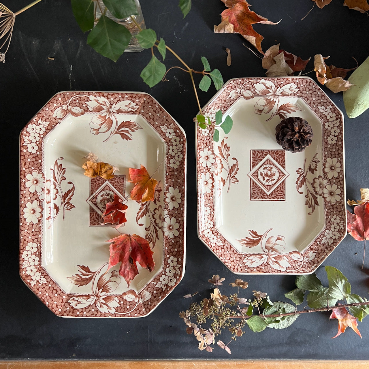 Henry Alcock Brown Transferware Platters & Soup Tureen (c.1880s)