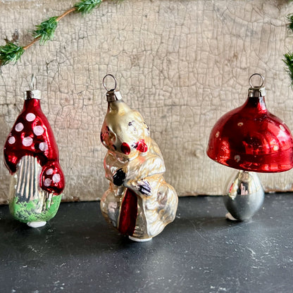 Trio of Early Silvered Figural Christmas Ornaments