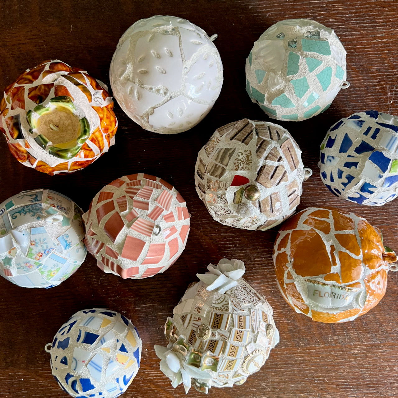 Upcycled Hand Crafted Mosaic Ornament Balls