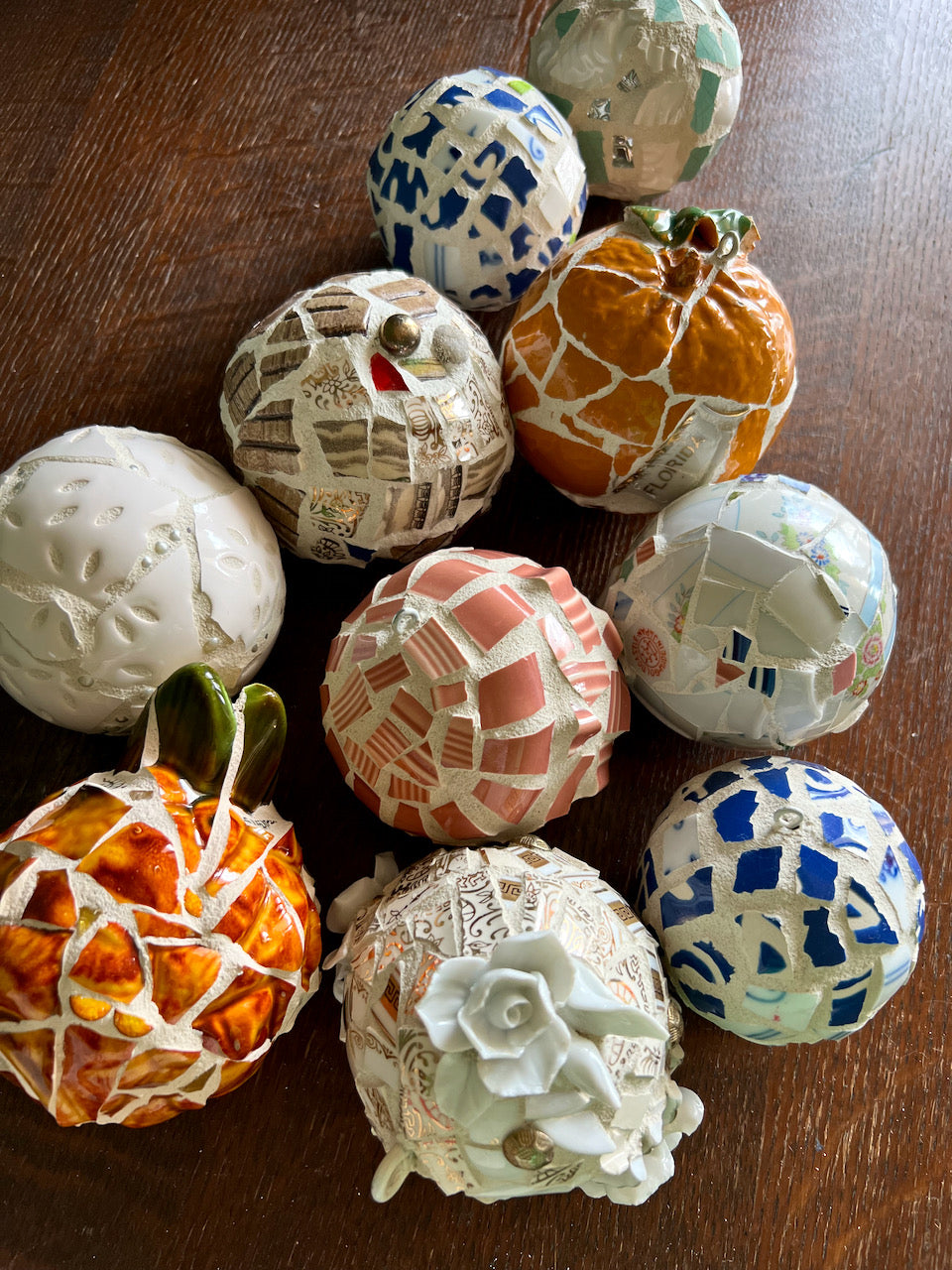 Upcycled Hand Crafted Mosaic Ornament Balls