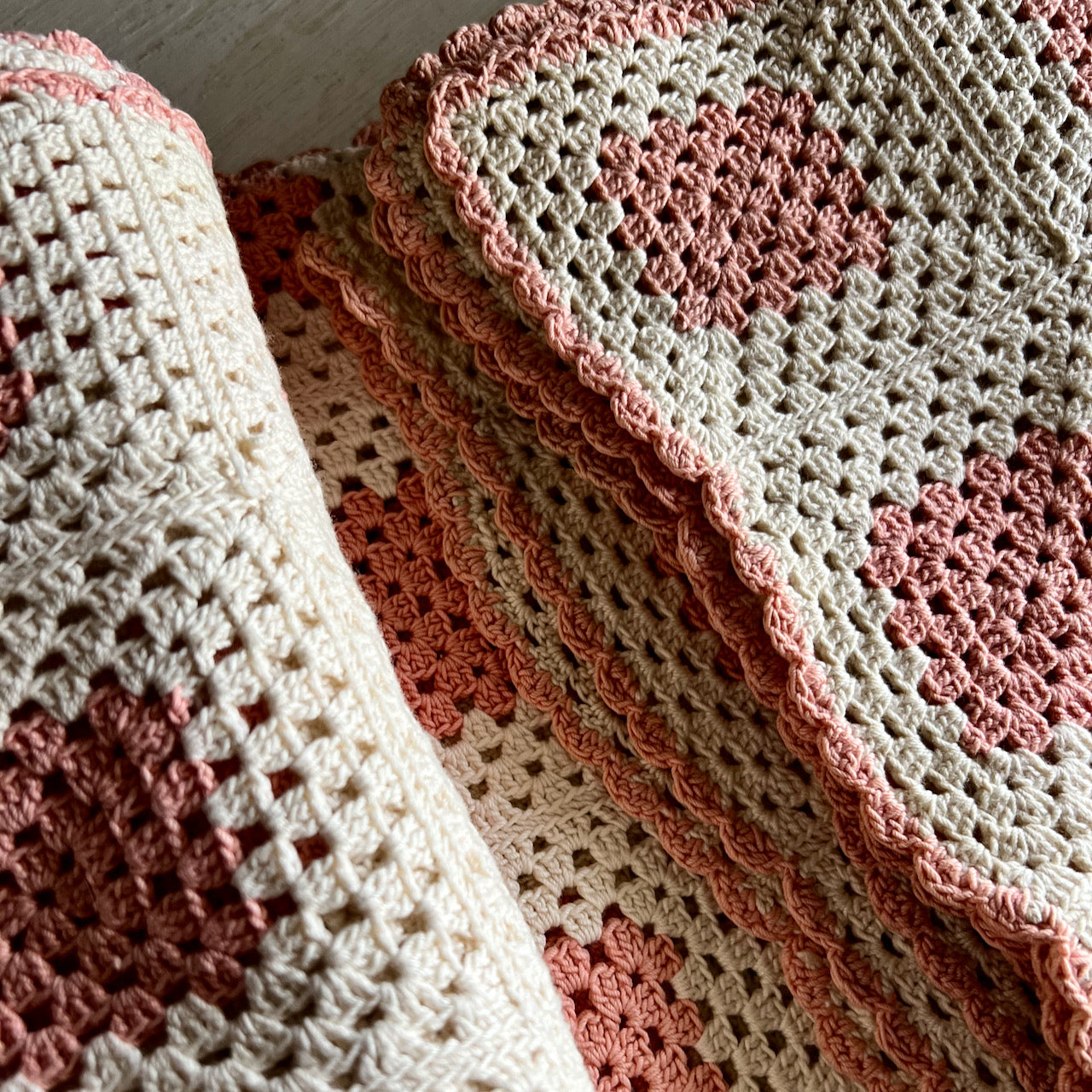 Splendid Old Crochet Pink and Cream Coverlet