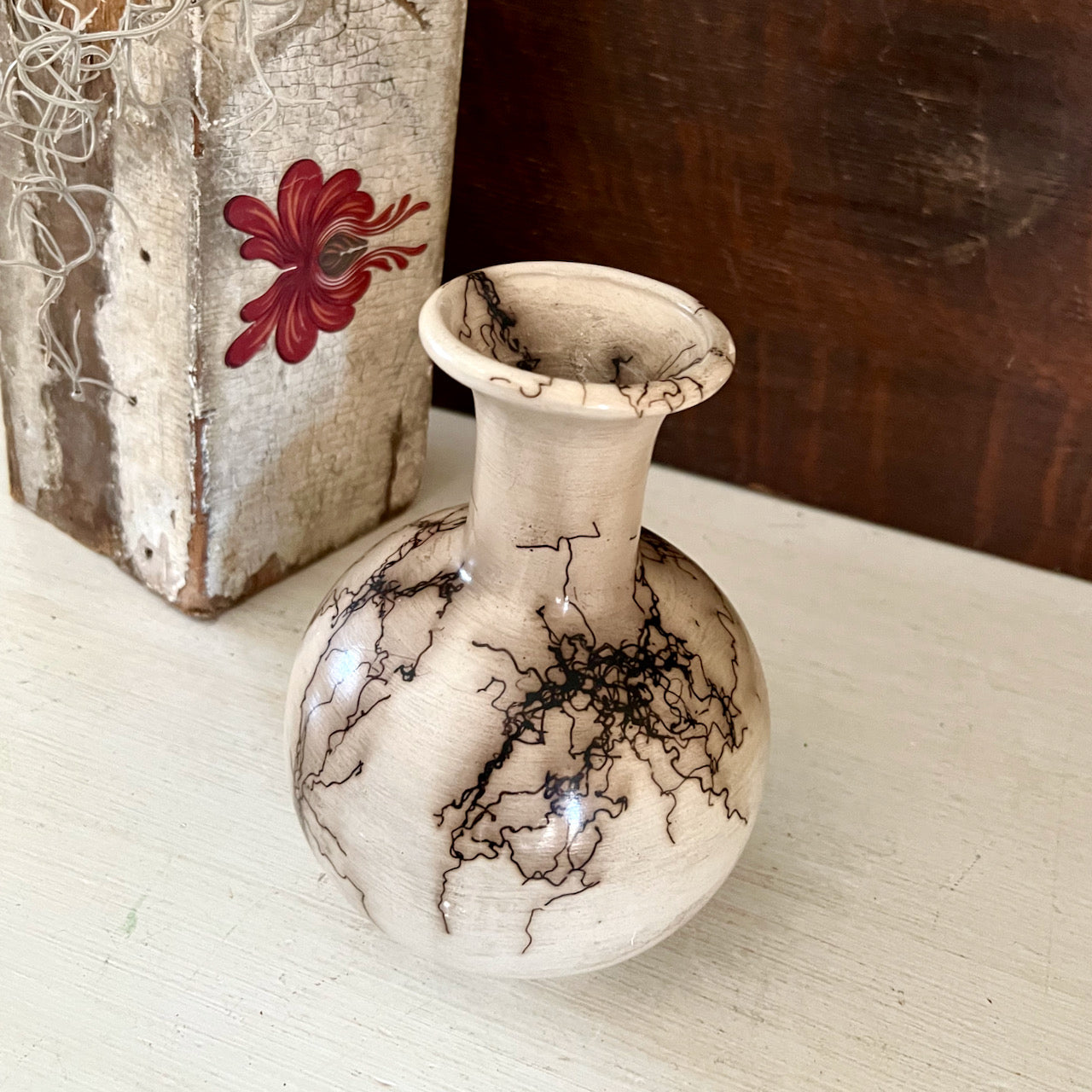 Native American Horsehair Raku Pottery Vase