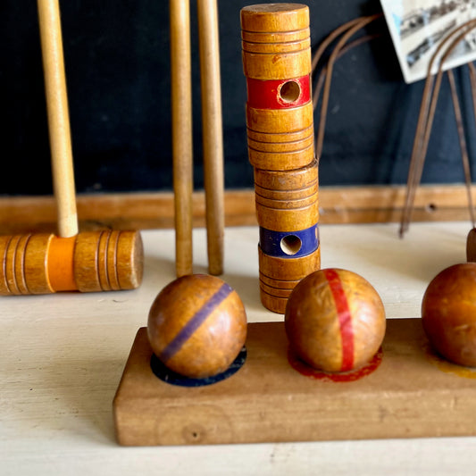 Vintage Child's Wooden Croquet Set for 4