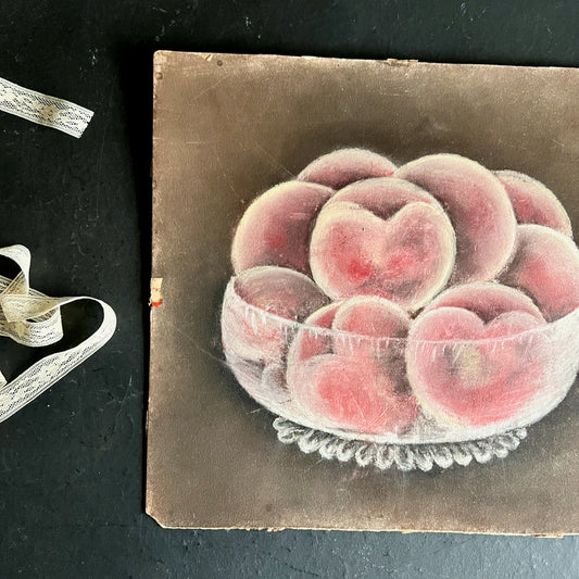 Vintage Bowl of Peaches Chalk Painting (c.1950s)