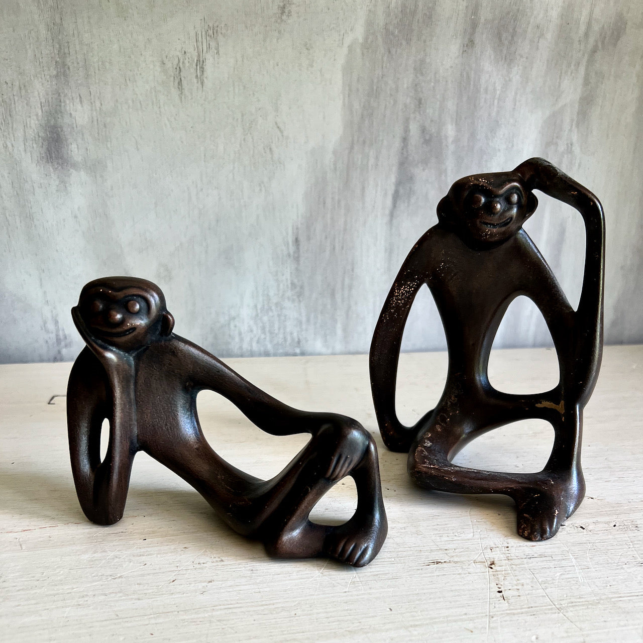 Pair of Mid Century Modernist Nesting Monkey Figurines