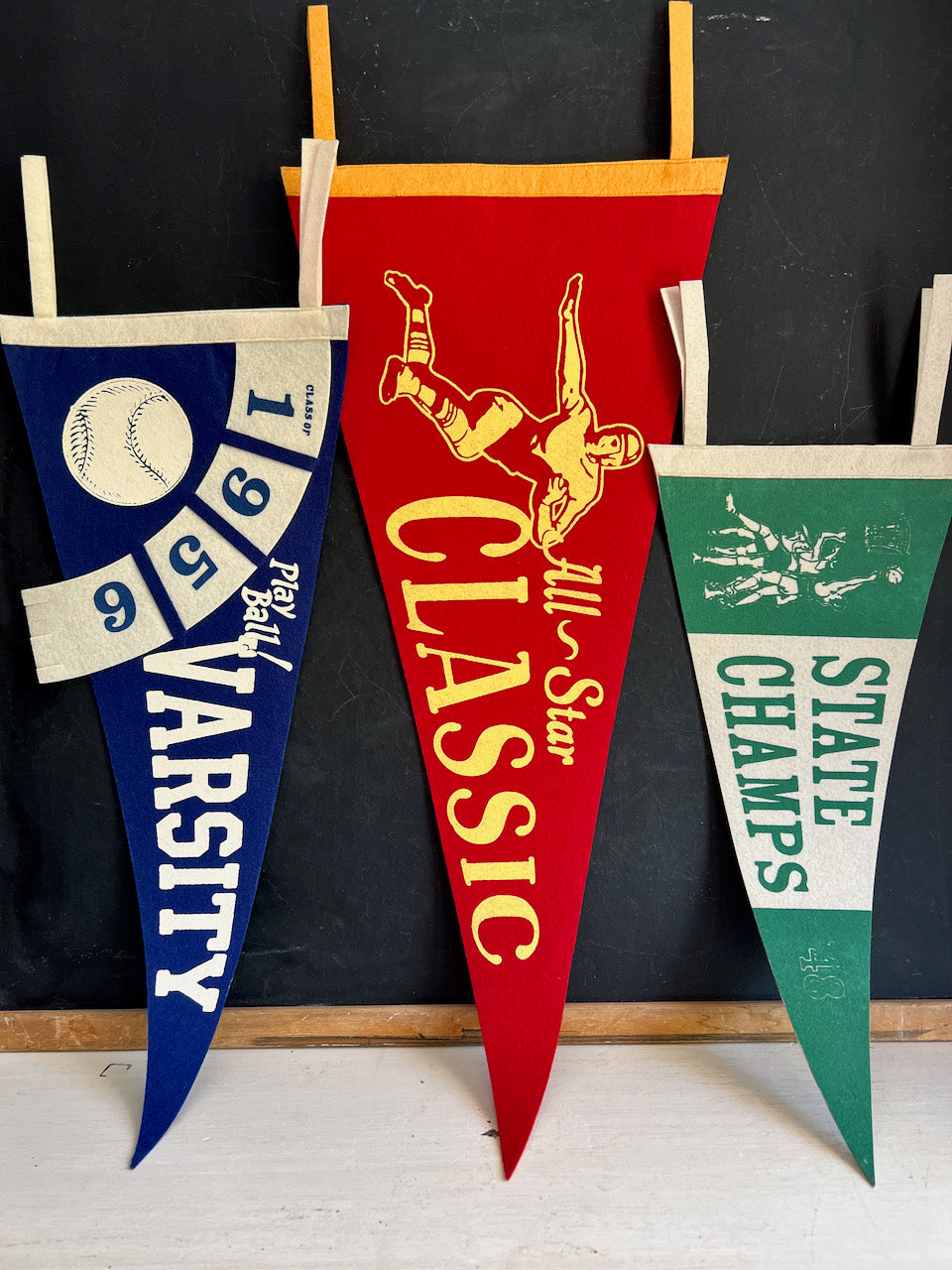 Vintage High School Sports Pennants, Set of 3