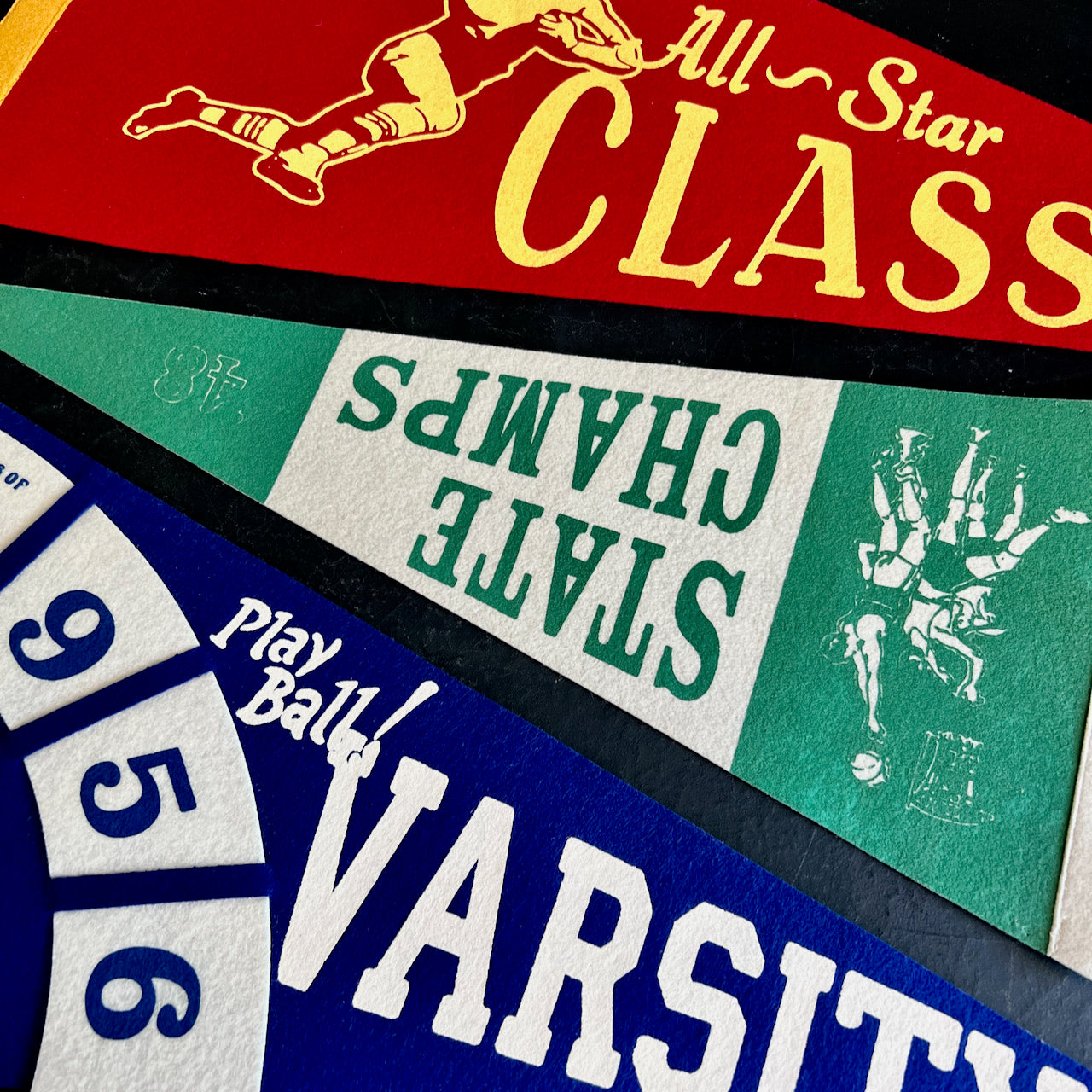 Vintage High School Sports Pennants, Set of 3