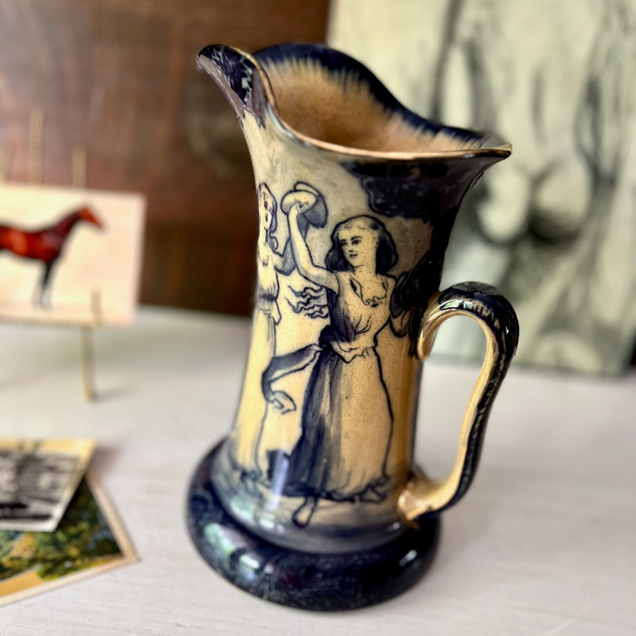 Vintage top Royal Doulton Wild Rose-G Ceramic Pitcher/Jug, Made in England, Mottled Blue with Red & Orange Flowers, Vintage Dinnerware/Tea Party