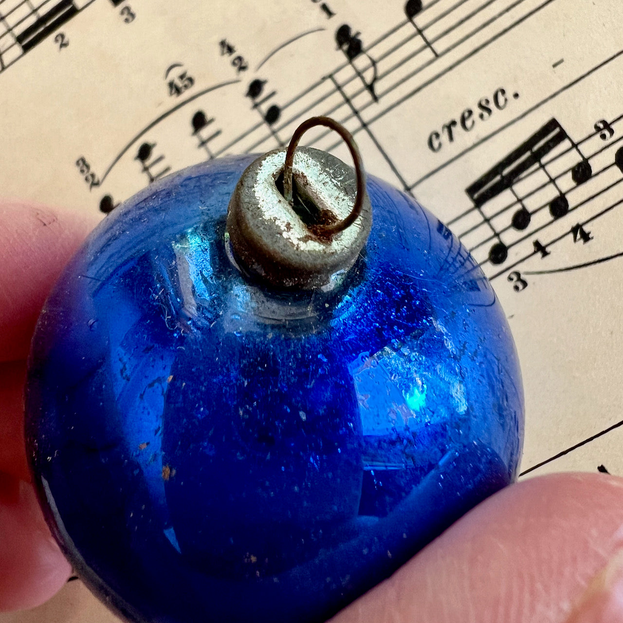 Vintage Blown Glass Small Blue Ornaments from Occupied Japan