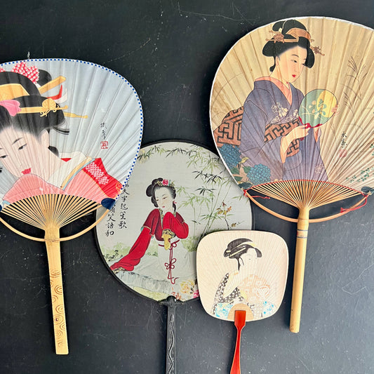 Vintage Japanese Paddle Fans, Includes Political Advertisements