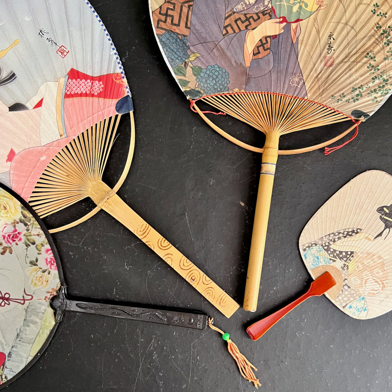 Vintage Japanese Paddle Fans, Includes Political Advertisements