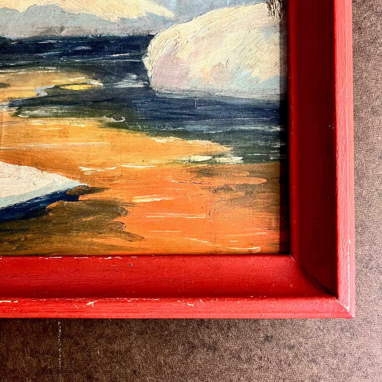 Rustic Winter Landscape Painting with Red Frame (c.1958)