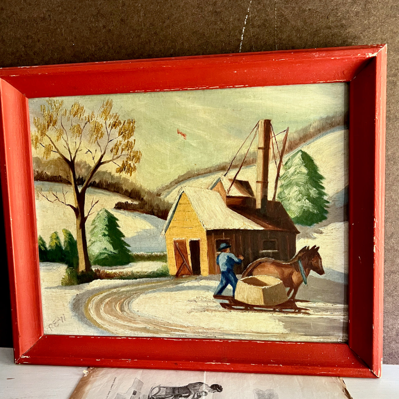 'The Safs House' Folk Art Painting with Red Frame (c.1957)