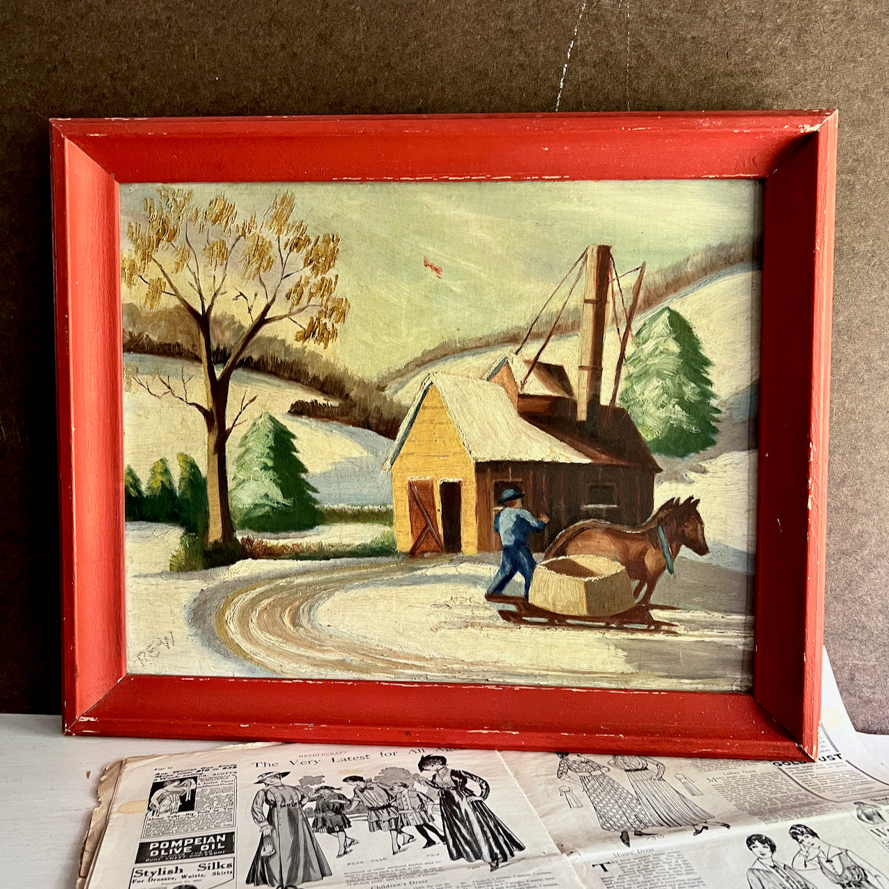 'The Safs House' Folk Art Painting with Red Frame (c.1957)