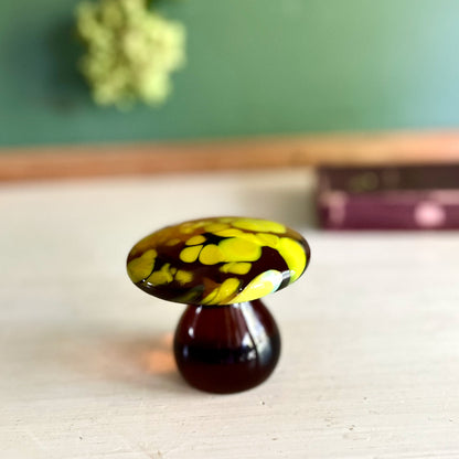 1970s Retro Mod Amber Art Glass Mushroom