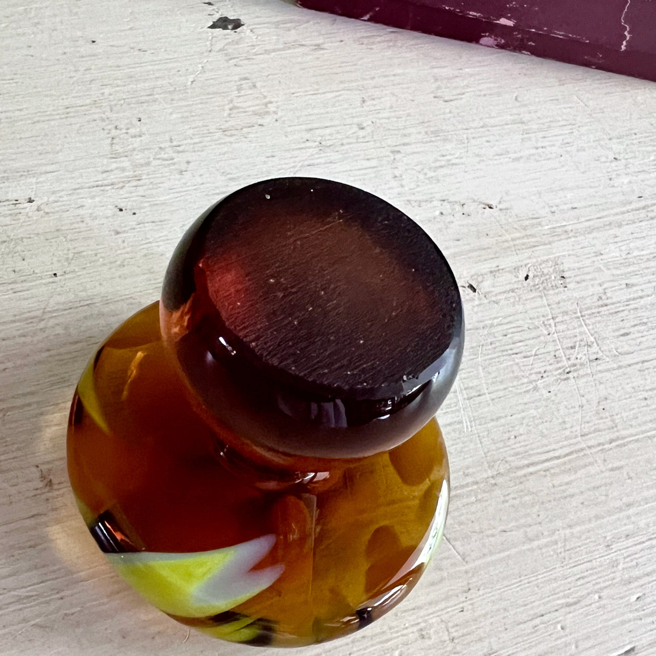 1970s Retro Mod Amber Art Glass Mushroom