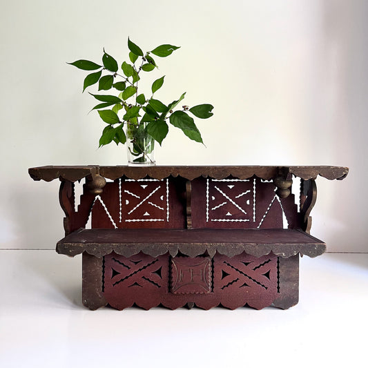 Early Bench Made Wooden Wall Shelf with Box (c.1800s)