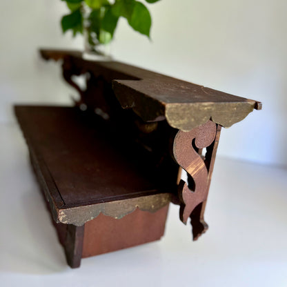 Early Bench Made Wooden Wall Shelf with Box (c.1800s)