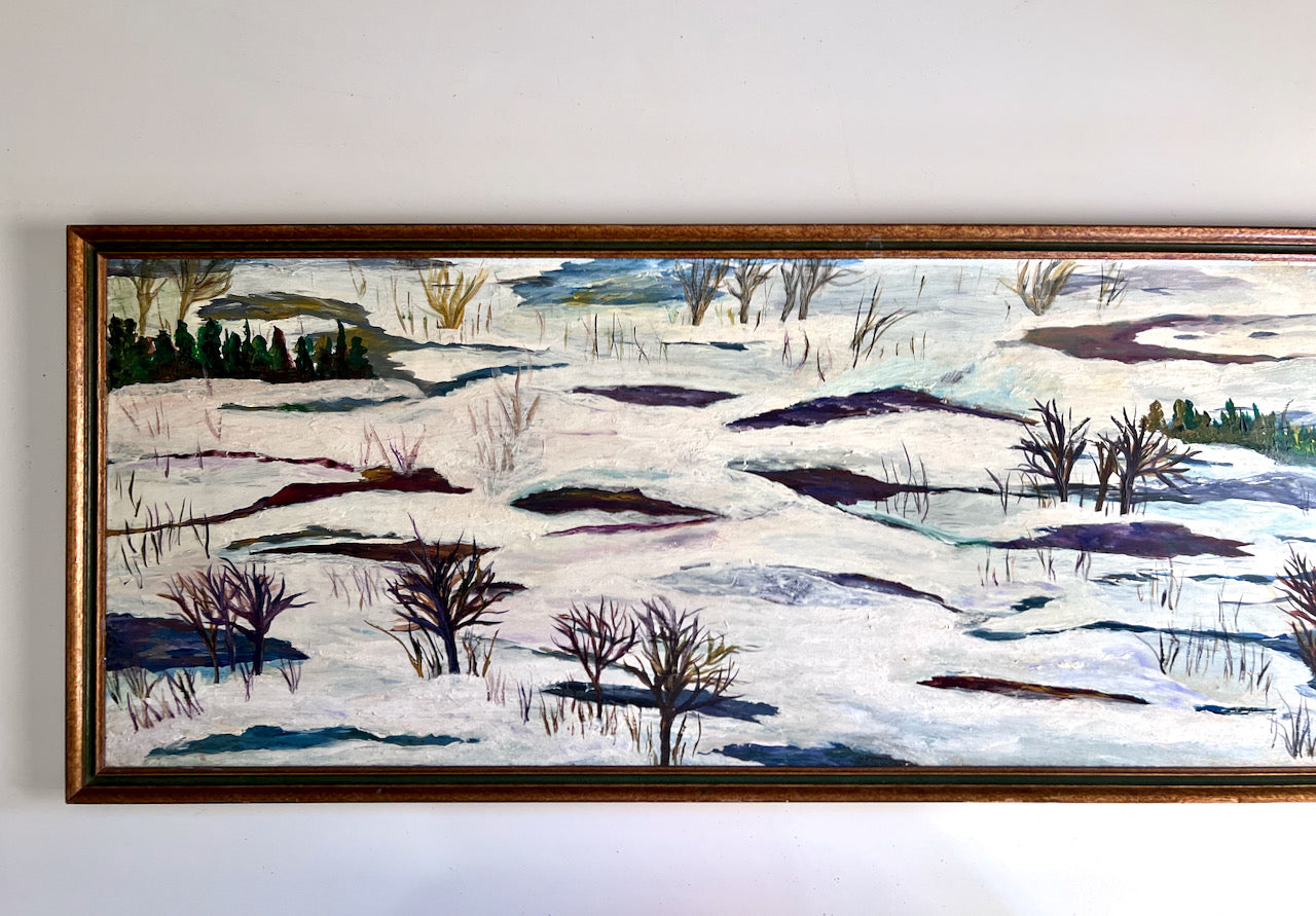 Naive Art Painting of Melting Snow Landscape