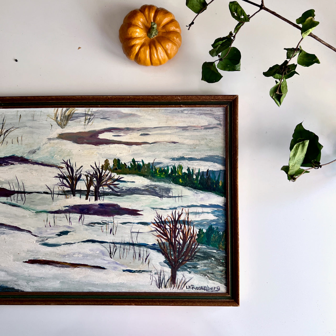 Naive Art Painting of Melting Snow Landscape