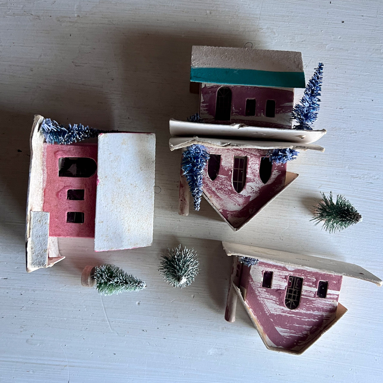 Mid Century Vintage Putz Houses, Set of Four