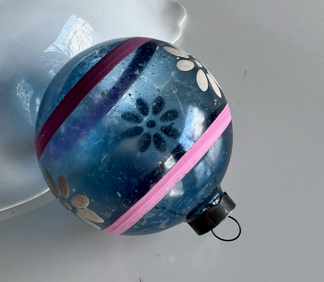 WWII Unsilvered Blue Glass Shiny Brite Ornament