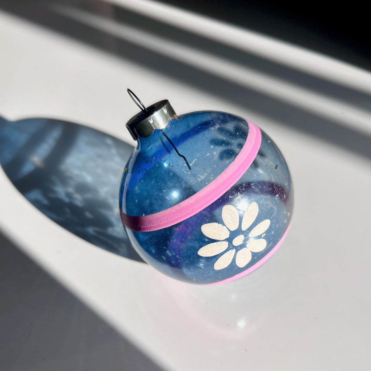 WWII Unsilvered Blue Glass Shiny Brite Ornament