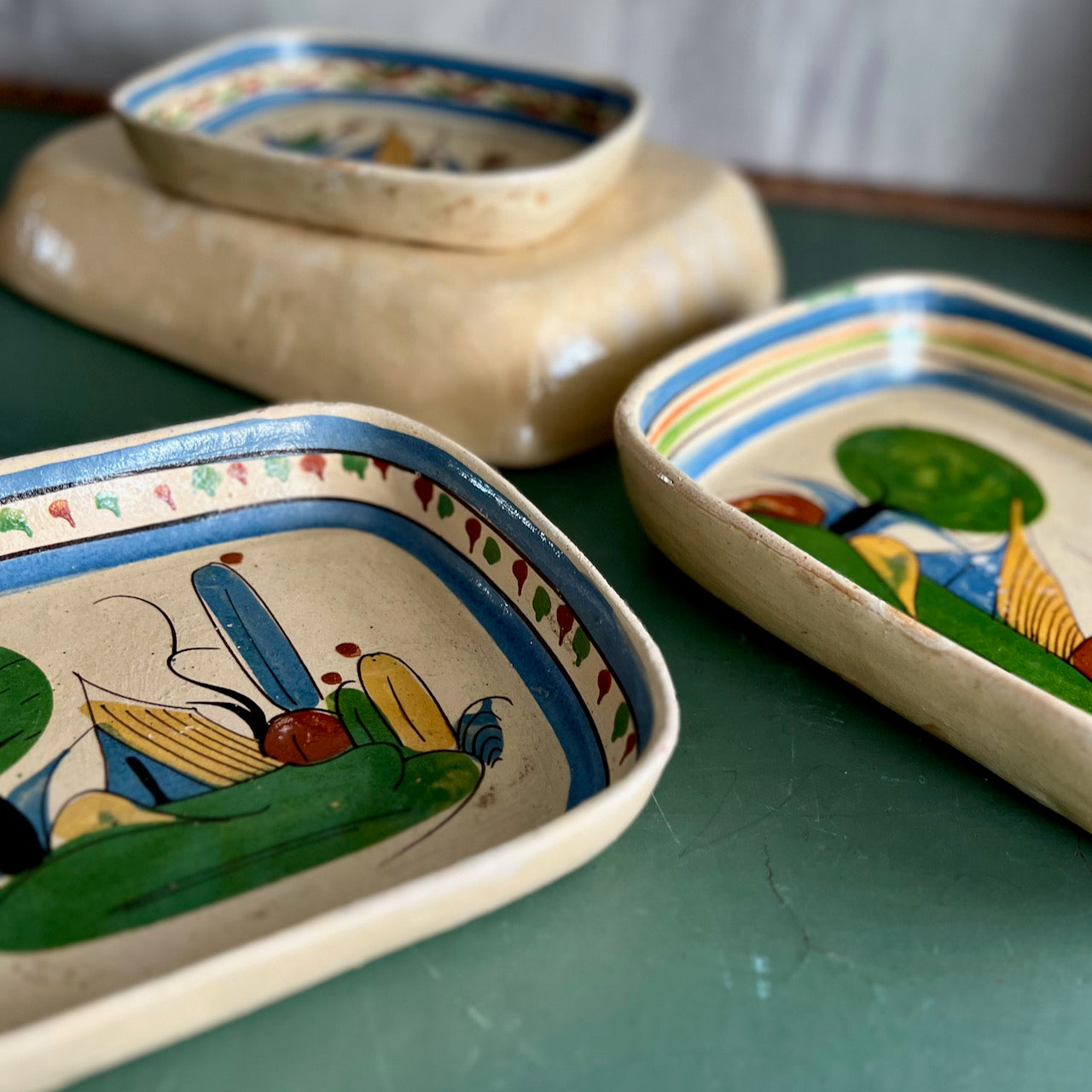 1940s Vintage Tlaqueplaque Rustic Pottery Nesting Casserole Bowls