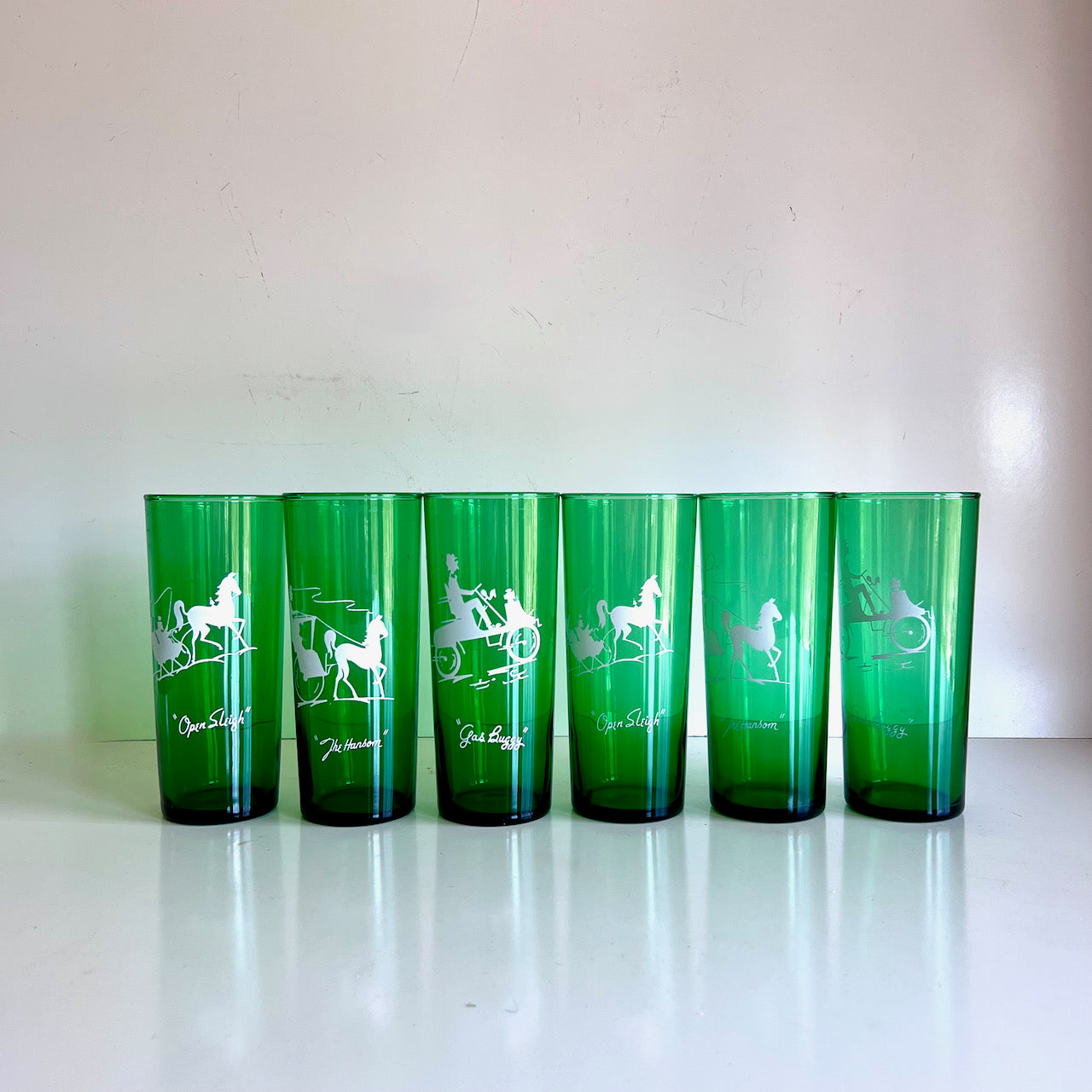 Anchor Hocking Green Glass Transportation Drinking Tumblers, Set of 6