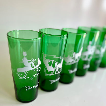 Anchor Hocking Green Glass Transportation Drinking Tumblers, Set of 6