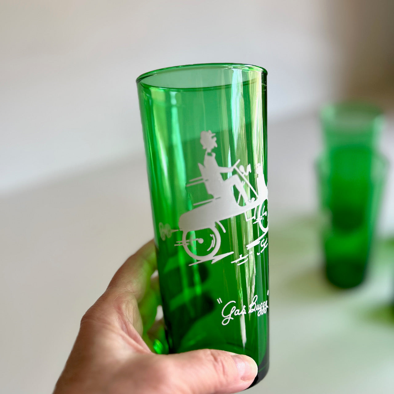 Anchor Hocking Green Glass Transportation Drinking Tumblers, Set of 6