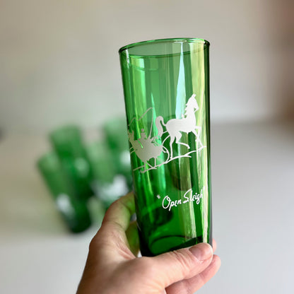 Anchor Hocking Green Glass Transportation Drinking Tumblers, Set of 6