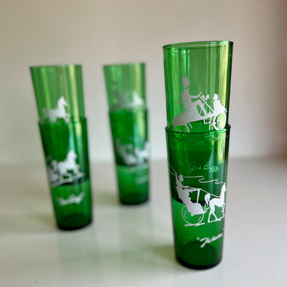 Anchor Hocking Green Glass Transportation Drinking Tumblers, Set of 6