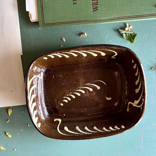 19th Century Redware Slip Decorated Baking Dish