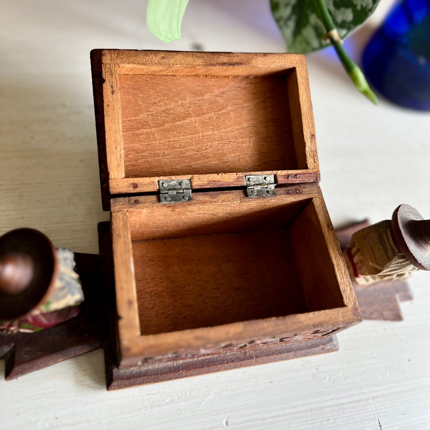 Vintage Mexican Carved Wood Souvenir Storage Box