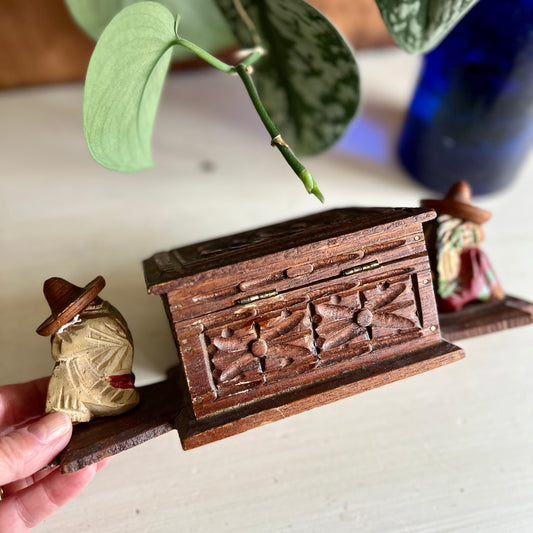 Vintage Mexican Carved Wood Souvenir Storage Box