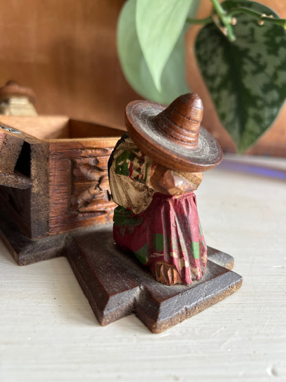 Vintage Mexican Carved Wood Souvenir Storage Box